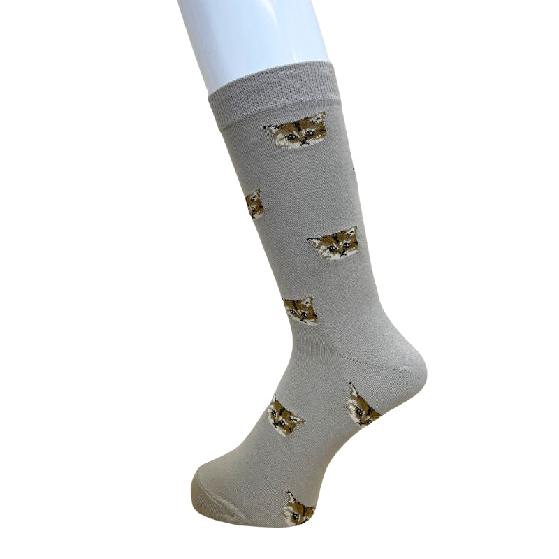 【メンズ】ヌネットフェイス総柄　クルー丈ソックス（ベージュ）