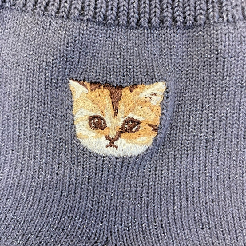 ラメ無地ヌネットワンポイント刺繍　ショートソックス（チャコール）