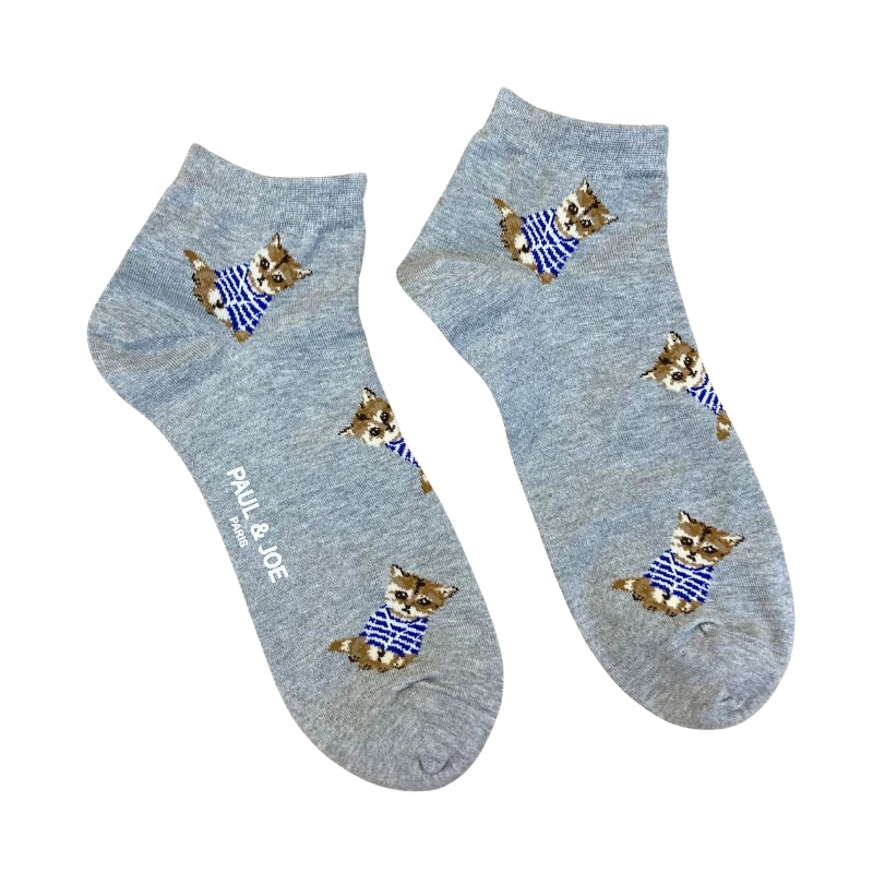 【メンズ】お座りヌネットボーダーT総柄　ショート丈ソックス（グレー）