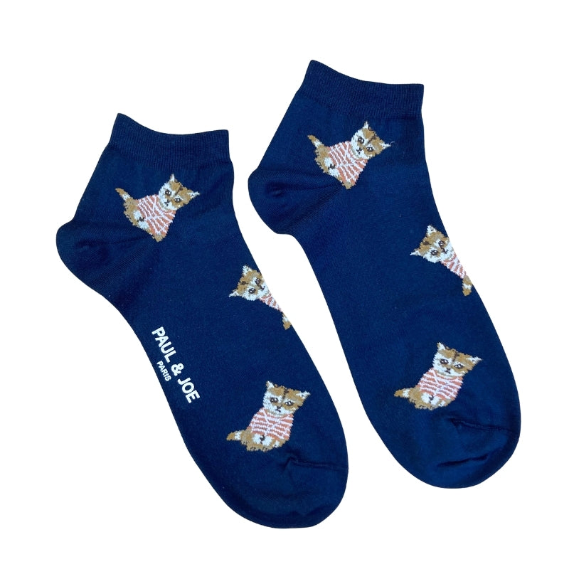 【メンズ】お座りヌネットボーダーT総柄　ショート丈ソックス（ネイビー）