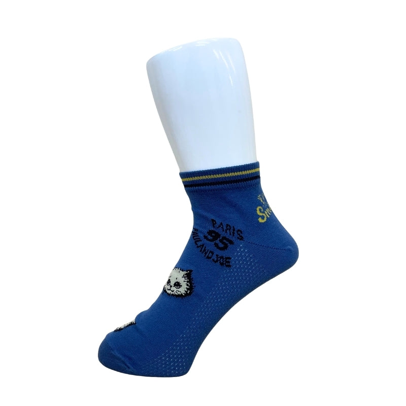 【メンズ】レトロワッペン風総柄　ショート丈ソックス（ネイビー）