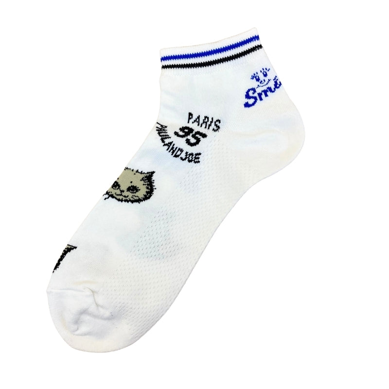 【メンズ】レトロワッペン風総柄　ショート丈ソックス（ホワイト）