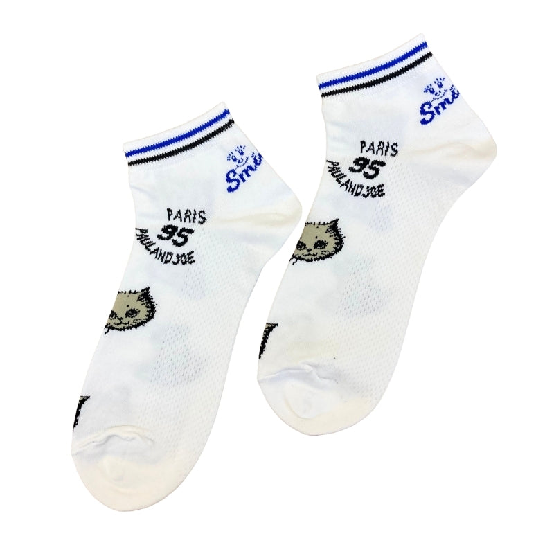 【メンズ】レトロワッペン風総柄　ショート丈ソックス（ホワイト）