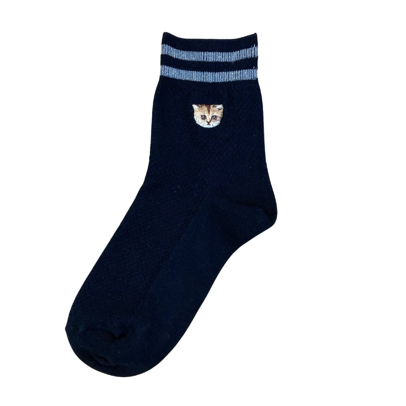 カノコヌネット刺繍柄　ロークルー丈ソックス（ブラック）