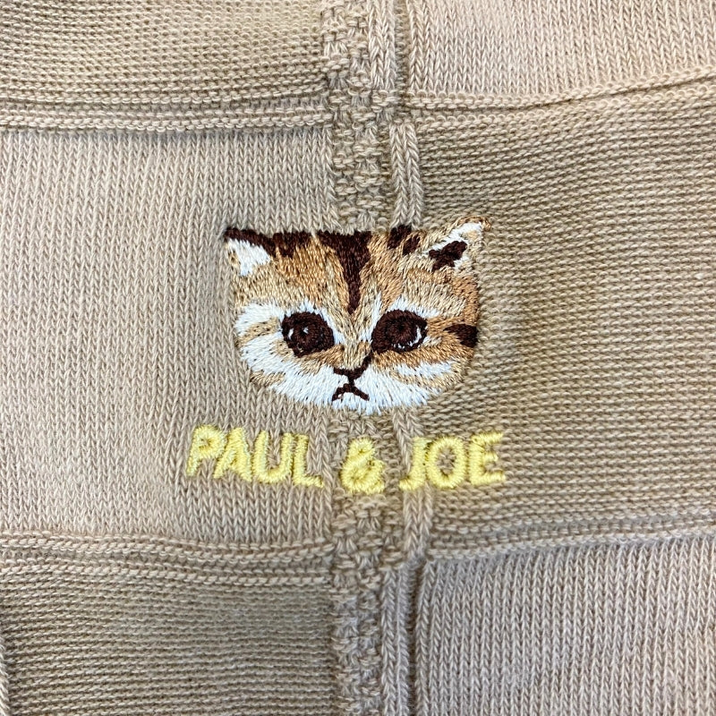 【メンズ】ブロックチェックヌネット刺繍柄　クルー丈ソックス（ベージュ）