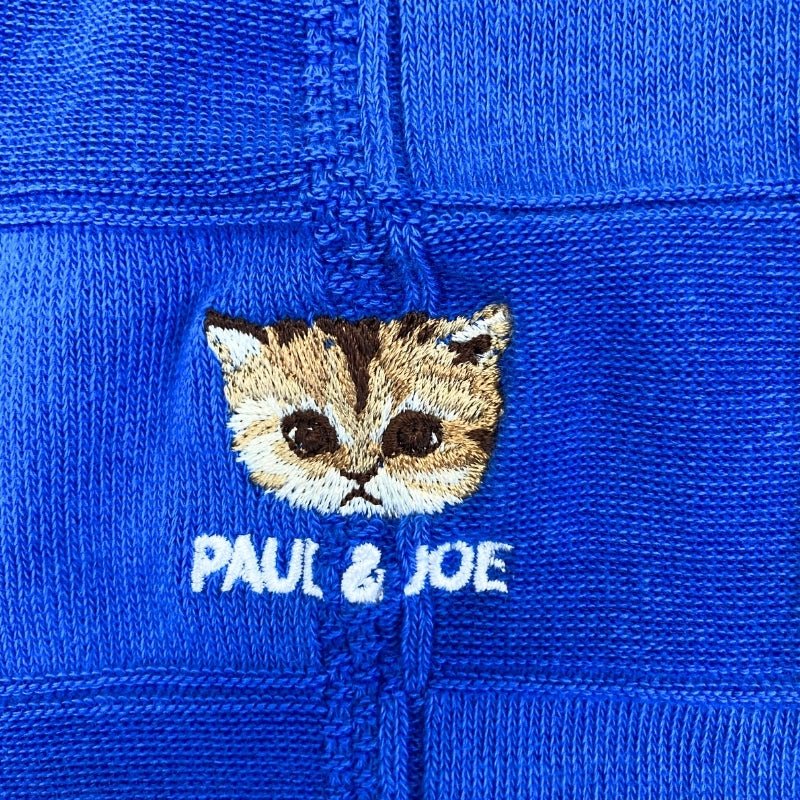 【メンズ】ブロックチェックヌネット刺繍柄　クルー丈ソックス（ブルー）