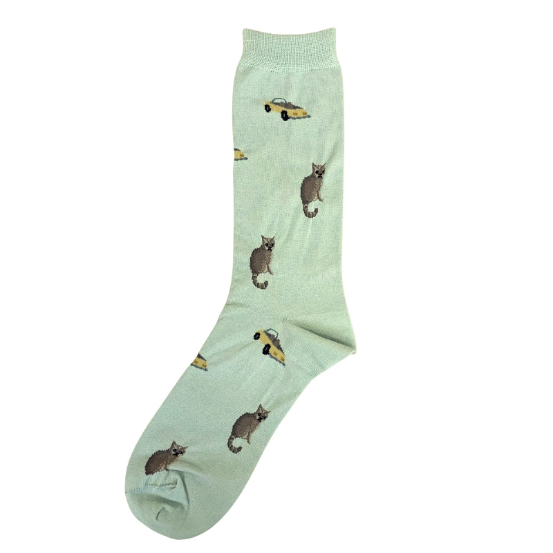 【メンズ】CAR&CAT総柄　クルー丈ソックス（グリーン）