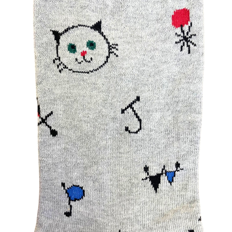 【メンズ】ART CAT 総柄　クルー丈ソックス（グレー）