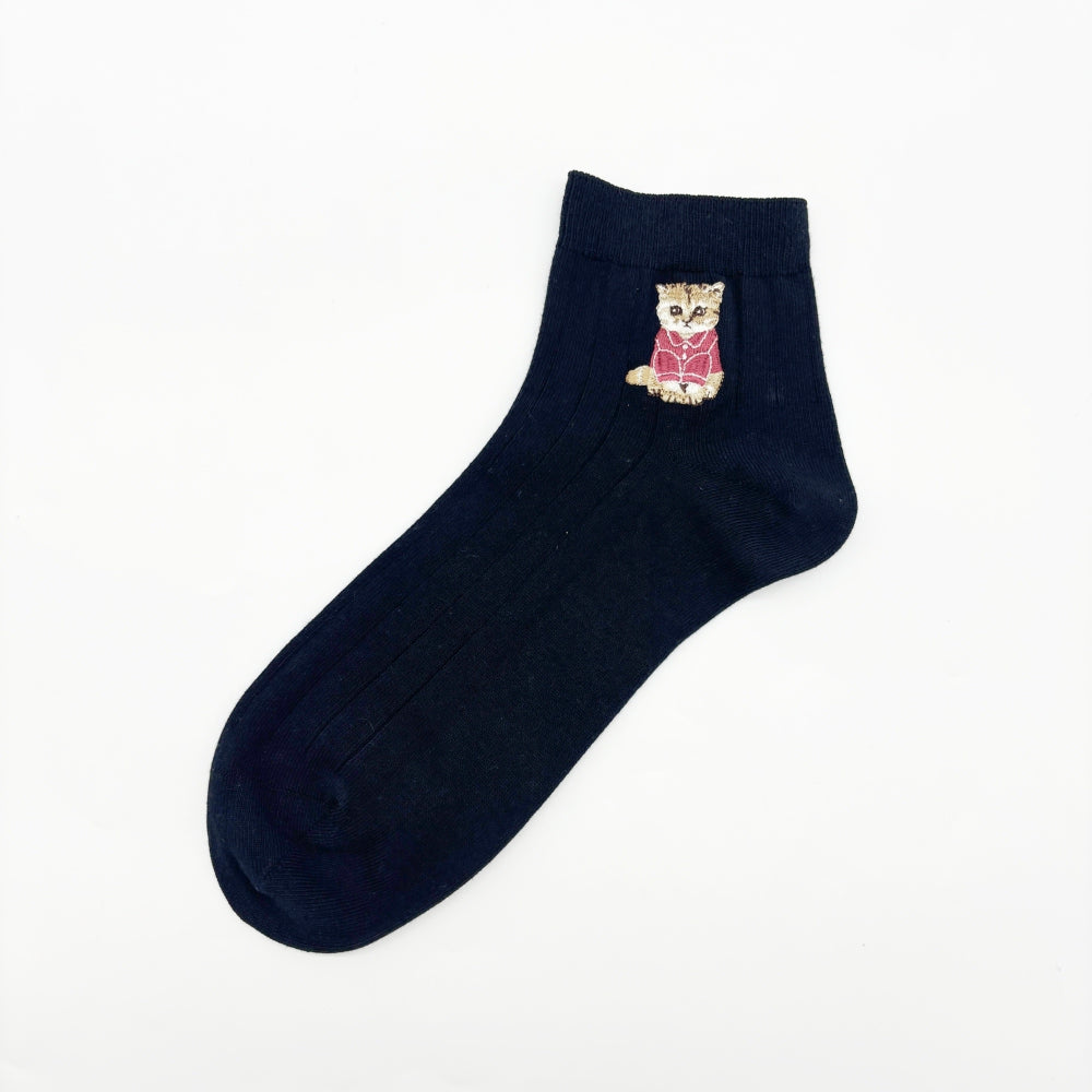 【メンズ】お座りヌネット刺繍　アンクル丈メンズソックス