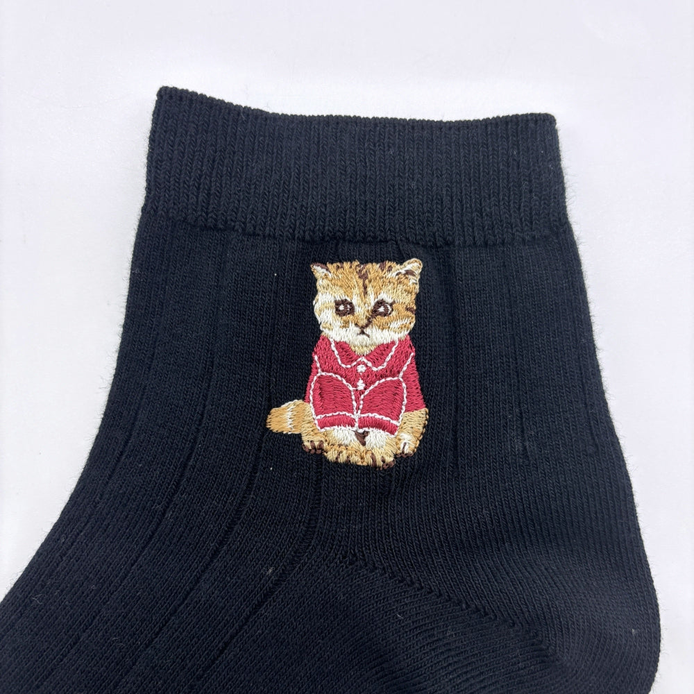 【メンズ】お座りヌネット刺繍　アンクル丈メンズソックス