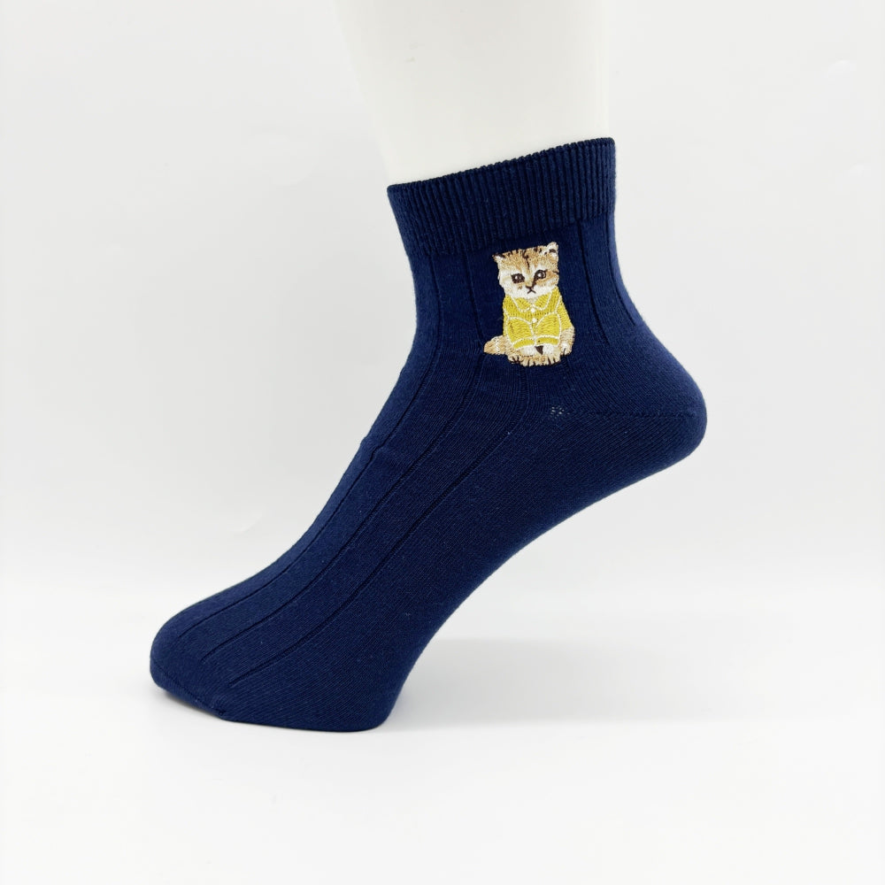【メンズ】お座りヌネット刺繍　アンクル丈メンズソックス
