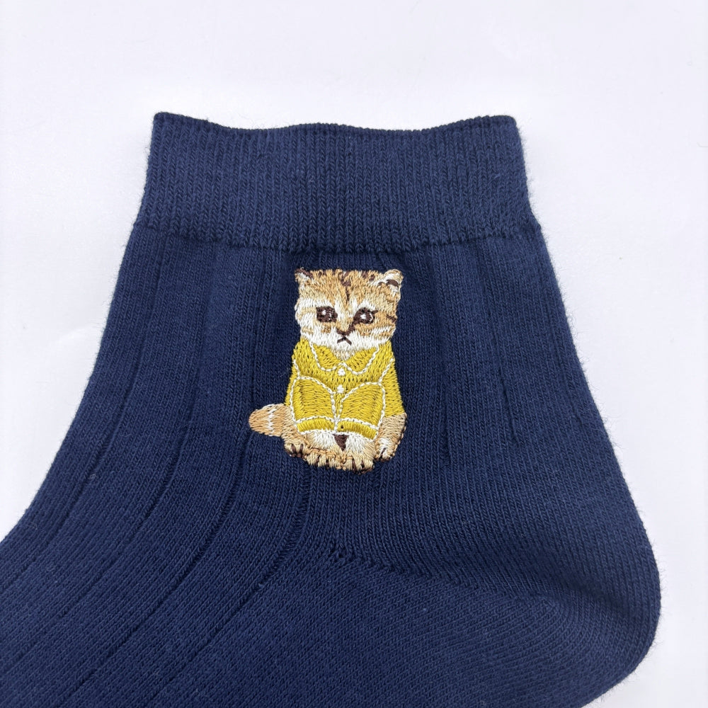 【メンズ】お座りヌネット刺繍　アンクル丈メンズソックス