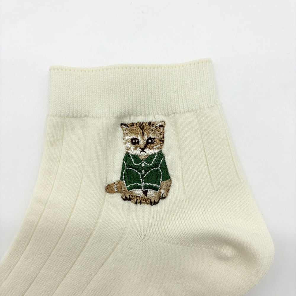 【メンズ】お座りヌネット刺繍　アンクル丈メンズソックス