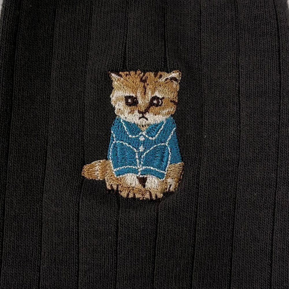【メンズ】お座りヌネット刺繍　クルー丈ソックス