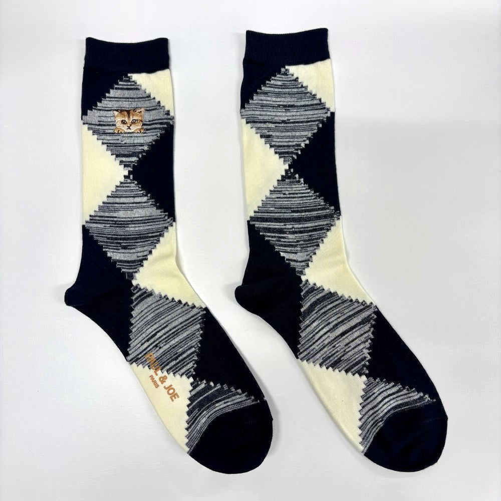 【メンズ】アーガイル柄ヌネット刺繍　メンズソックス