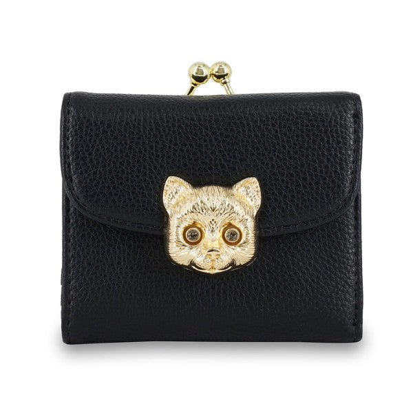 フランス蚤の市風アンティークタッセル 黒の衝撃squareケース二つ折り財布 3D CAT FACE 口金ミニ財布 ブラック｜ポール ＆ ジョー公式オンライン