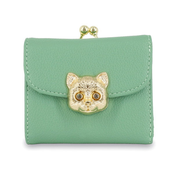 3D CAT FACE 口金ミニ財布 （グリーン）