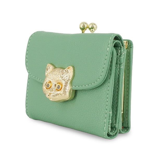 3D CAT FACE 口金ミニ財布 （グリーン）