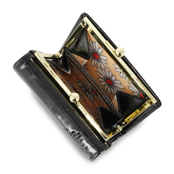 デイジー エンボス 口金ミニ財布 （ブラック）