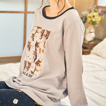 ヌネット＆ジプシー（all over cat）　綿スムースロンT　※トップスのみ　（サックス）