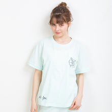 ムジTシャツ　胸ポケット猫刺繍  綿天竺 （グリーン）