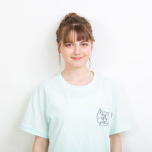 ムジTシャツ　胸ポケット猫刺繍  綿天竺 （グリーン）