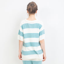 編立ニットボーダーTシャツ（ターコイズ）