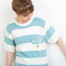 編立ニットボーダーTシャツ（ターコイズ）