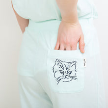ムジボトムス　ヒップポケット猫刺繍  綿天竺 （グリーン）