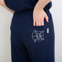 ムジボトムス　ヒップポケット猫刺繍  綿天竺 （ネイビー）