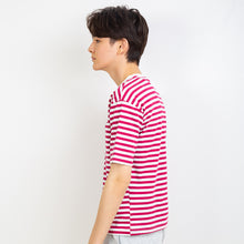 ボーダーTシャツ　胸ポケット猫刺繍  綿天竺 （ピンク）