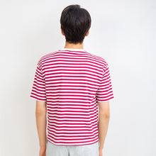 ボーダーTシャツ　胸ポケット猫刺繍  綿天竺 （ピンク）
