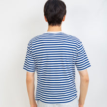 ボーダーTシャツ　胸ポケット猫刺繍  綿天竺 （ネイビー）