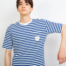 ボーダーTシャツ　胸ポケット猫刺繍  綿天竺 （ネイビー）