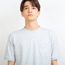 ムジTシャツ　胸ポケット猫刺繍  綿天竺 （グレー）