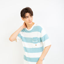 編立ニットボーダーTシャツ　 （ターコイズ）