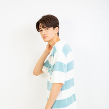 編立ニットボーダーTシャツ　 （ターコイズ）