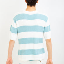 編立ニットボーダーTシャツ　 （ターコイズ）