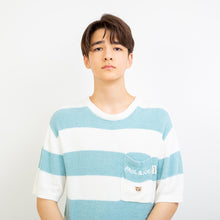 編立ニットボーダーTシャツ　 （ターコイズ）