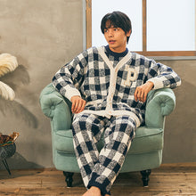 【2023年10月NEW】【メンズ】ブロックチェック　モールヤーンジャカードオーバーカーディガン（M-Lサイズ）
