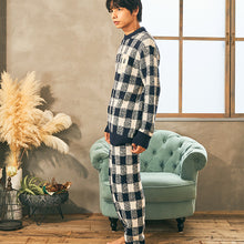 【2023年10月NEW】【メンズ】ブロックチェック　モールヤーンジャカードロングパンツ（M-Lサイズ）　※ボトムスのみ