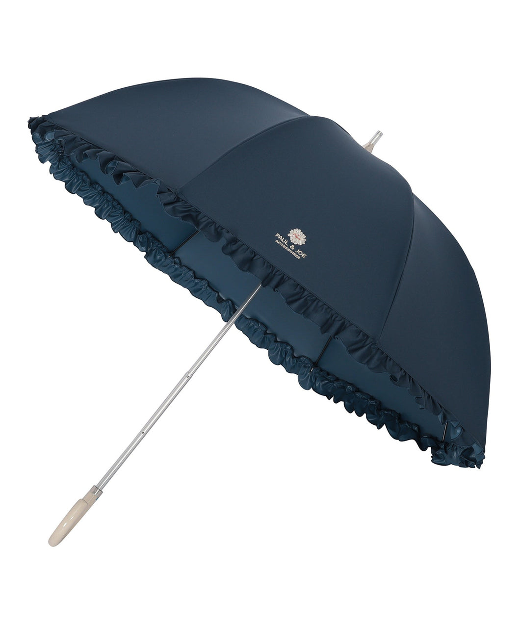 日傘（晴雨兼用）　長傘　ワンポイントクリザンテーム刺繍　ネイビーブルー