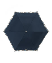 日傘（晴雨兼用）　折りたたみ傘　クリザンテーム刺繍　ネイビーブルー