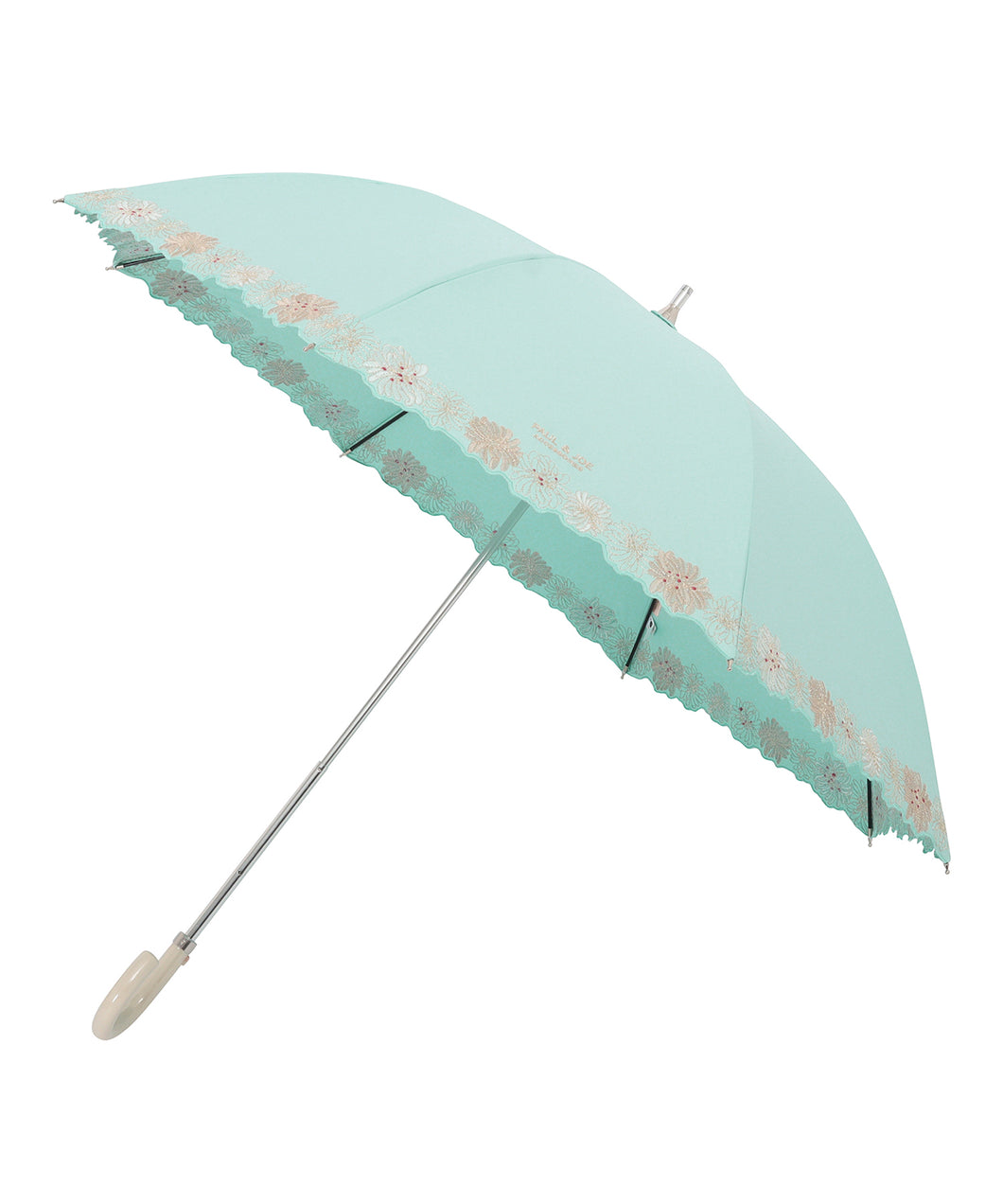 日傘（晴雨兼用）　長傘　クリザンテーム刺繍　ライトグリーン