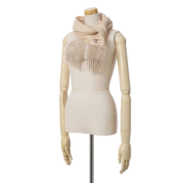 ヌネット無地×ファー付マフラー（パッケージ付）　ベージュ