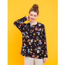 おもちゃ柄 ロングスリーブTシャツ　トップス ブラック L