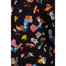 おもちゃ柄 ロングスリーブTシャツ　トップス ブラック L